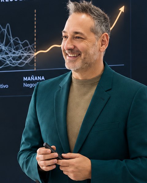Rubén Turienzo en el escenario durante una conferencia